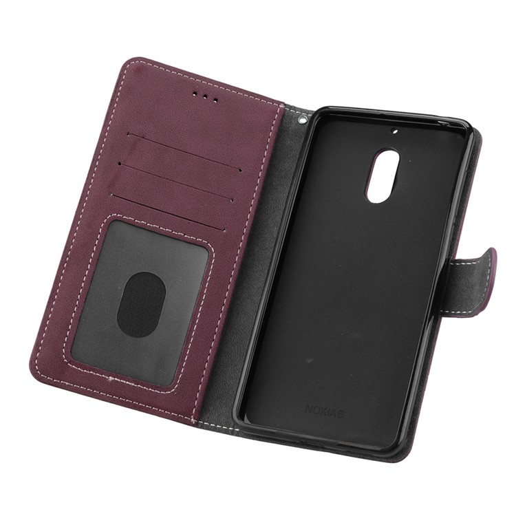 Matte Surface PU Leather 3 Card Slots Wallet Stand Phone Accessory Cover for Nokia 6 - Wine Red-10