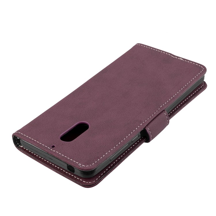 Matte Surface PU Leather 3 Card Slots Wallet Stand Phone Accessory Cover for Nokia 6 - Wine Red-12