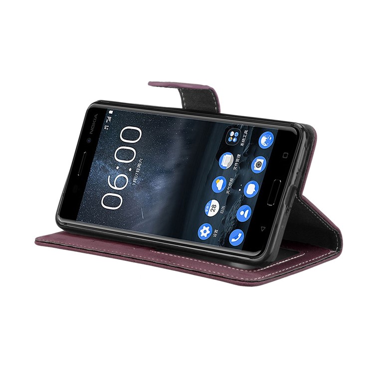 Matte Surface PU Leather 3 Card Slots Wallet Stand Phone Accessory Cover for Nokia 6 - Wine Red-13
