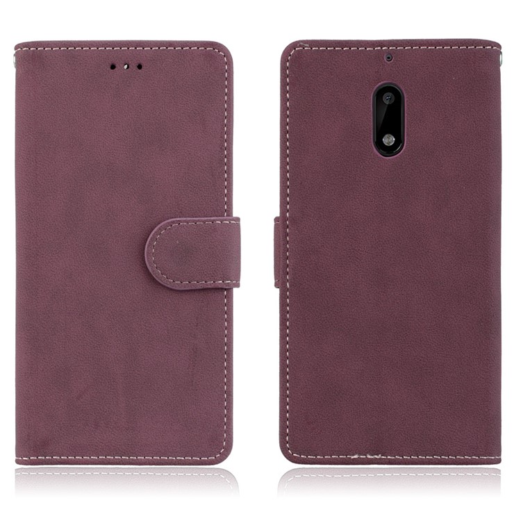 Matte Surface PU Leather 3 Card Slots Wallet Stand Phone Accessory Cover for Nokia 6 - Wine Red-2