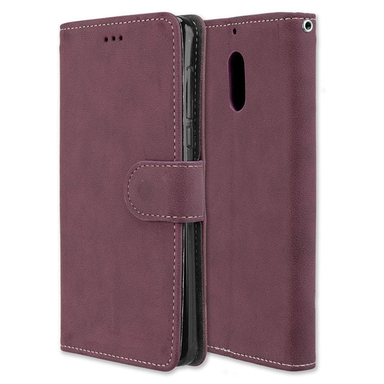 Matte Surface PU Leather 3 Card Slots Wallet Stand Phone Accessory Cover for Nokia 6 - Wine Red-3