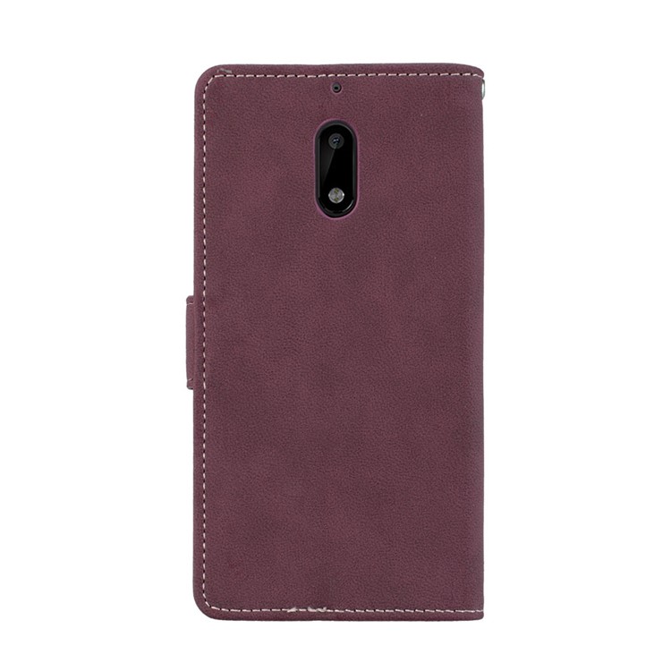 Matte Surface PU Leather 3 Card Slots Wallet Stand Phone Accessory Cover for Nokia 6 - Wine Red-5