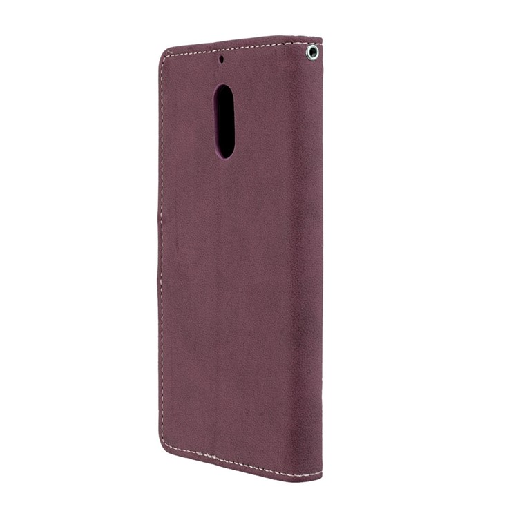Matte Surface PU Leather 3 Card Slots Wallet Stand Phone Accessory Cover for Nokia 6 - Wine Red-8