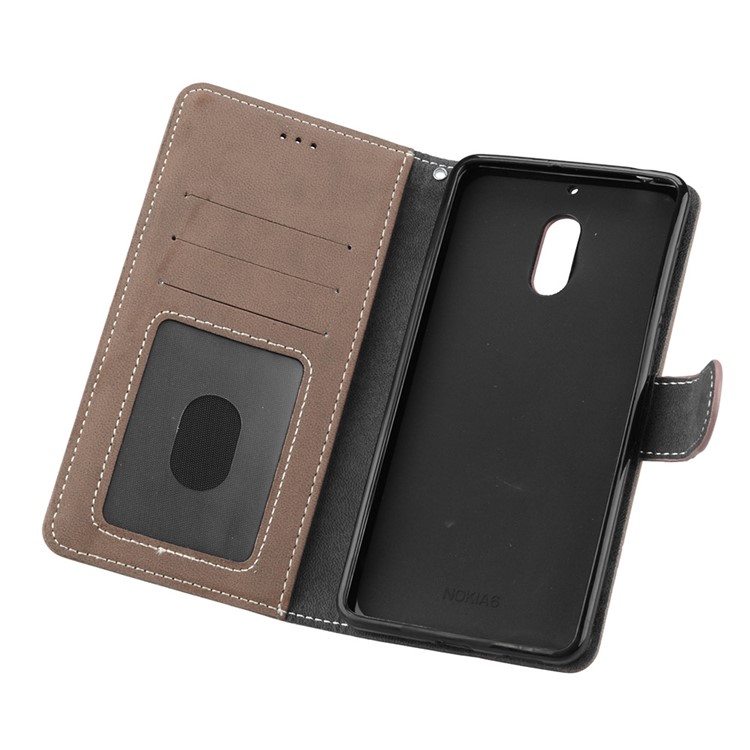 Matte Surface PU Leather 3 Card Slots Wallet Stand Phone Accessory Shell for Nokia 6 - Khaki-10
