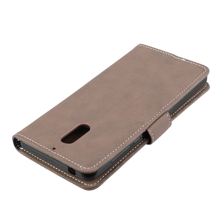 Matte Surface PU Leather 3 Card Slots Wallet Stand Phone Accessory Shell for Nokia 6 - Khaki-12