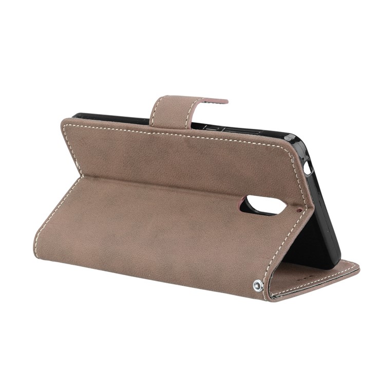 Matte Surface PU Leather 3 Card Slots Wallet Stand Phone Accessory Shell for Nokia 6 - Khaki-14