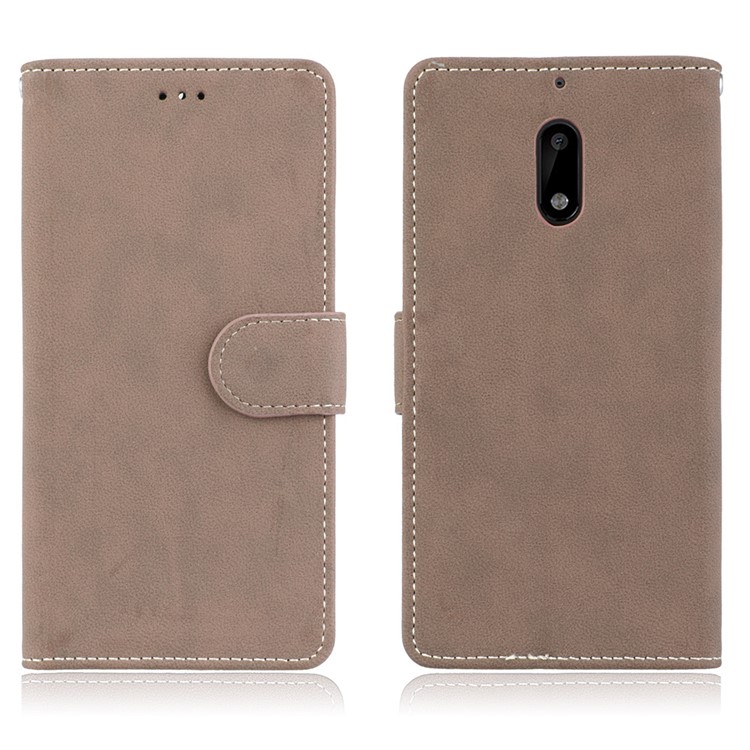 Matte Surface PU Leather 3 Card Slots Wallet Stand Phone Accessory Shell for Nokia 6 - Khaki-2