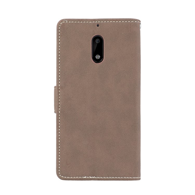 Matte Surface PU Leather 3 Card Slots Wallet Stand Phone Accessory Shell for Nokia 6 - Khaki-5