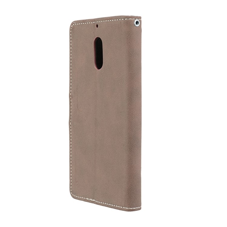 Matte Surface PU Leather 3 Card Slots Wallet Stand Phone Accessory Shell for Nokia 6 - Khaki-8