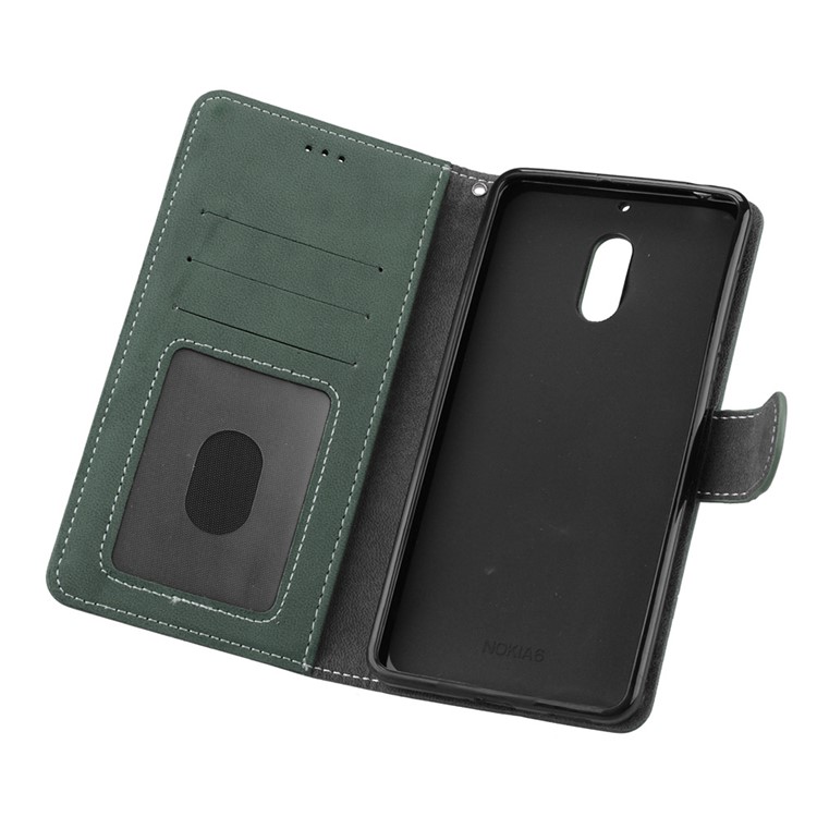 Matte Surface PU Leather 3 Card Slots Wallet Stand Phone Protection Case for Nokia 6 - Green-10