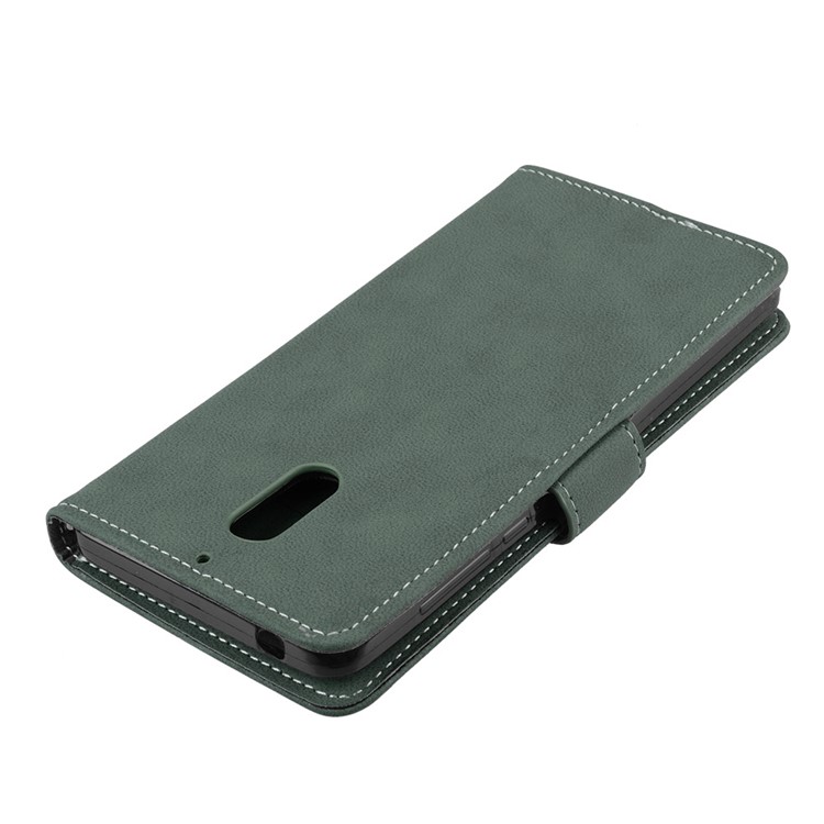Matte Surface PU Leather 3 Card Slots Wallet Stand Phone Protection Case for Nokia 6 - Green-12