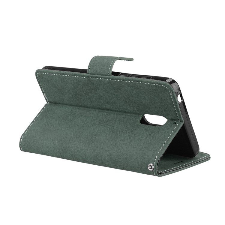 Matte Surface PU Leather 3 Card Slots Wallet Stand Phone Protection Case for Nokia 6 - Green-14