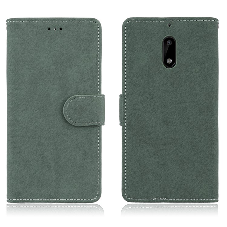 Matte Surface PU Leather 3 Card Slots Wallet Stand Phone Protection Case for Nokia 6 - Green-2