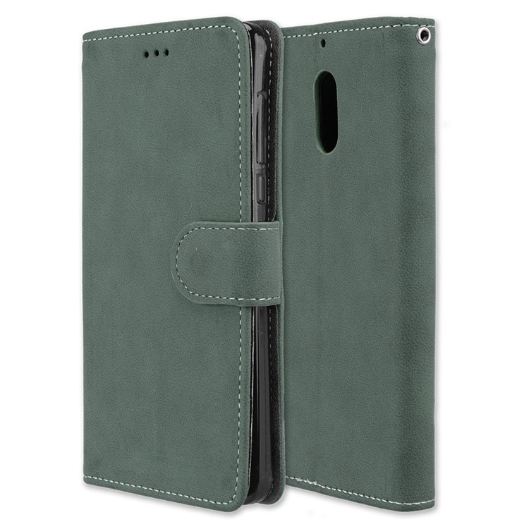 Matte Surface PU Leather 3 Card Slots Wallet Stand Phone Protection Case for Nokia 6 - Green-3