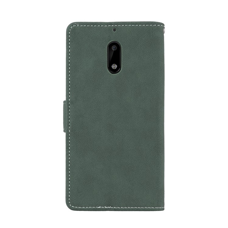 Matte Surface PU Leather 3 Card Slots Wallet Stand Phone Protection Case for Nokia 6 - Green-5