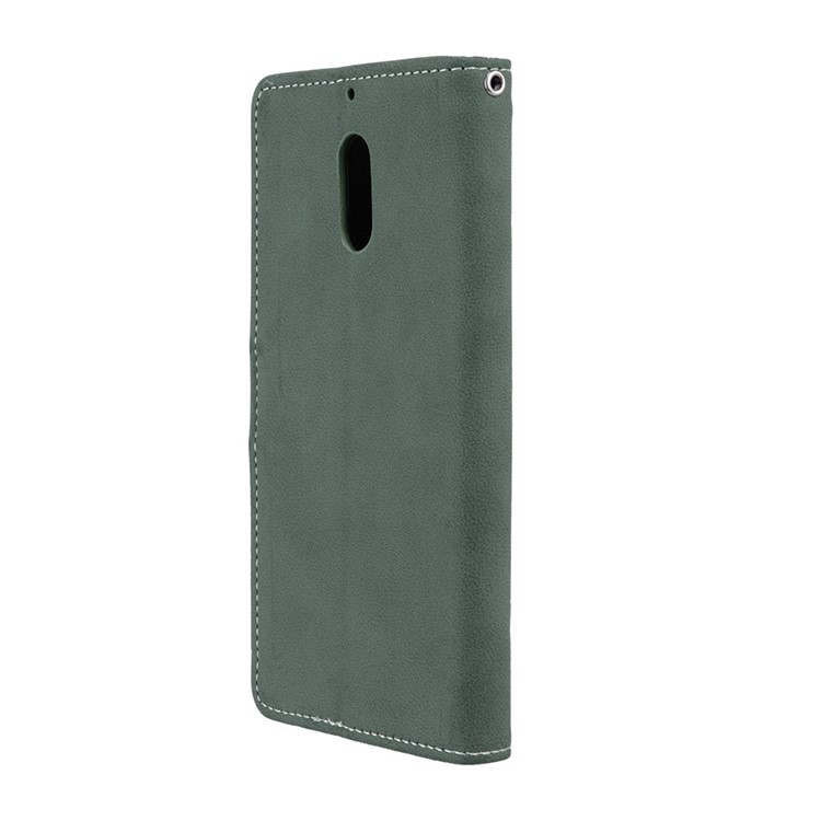 Matte Surface PU Leather 3 Card Slots Wallet Stand Phone Protection Case for Nokia 6 - Green-8