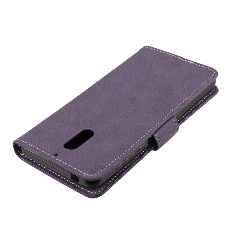 Matte Surface PU Leather 3 Card Slots Wallet Stand Phone Casing Cover for Nokia 6 - Purple-12