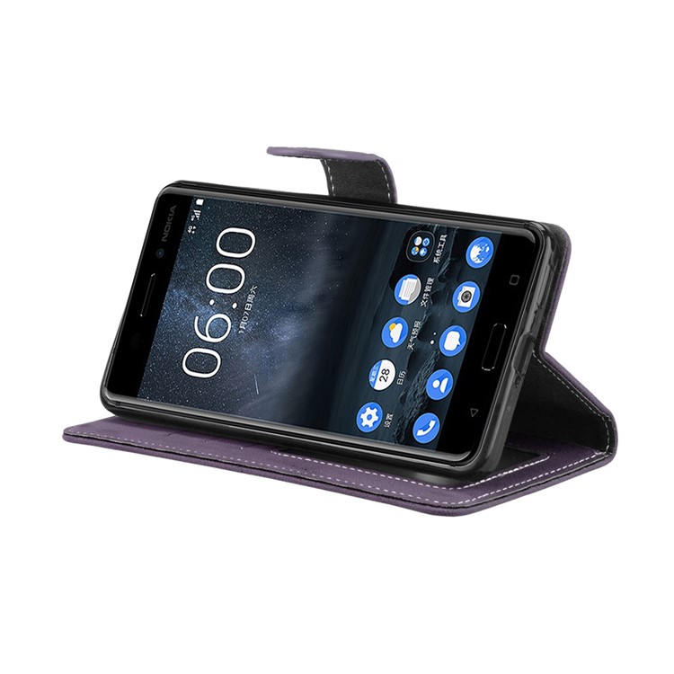 Matte Surface PU Leather 3 Card Slots Wallet Stand Phone Casing Cover for Nokia 6 - Purple-13