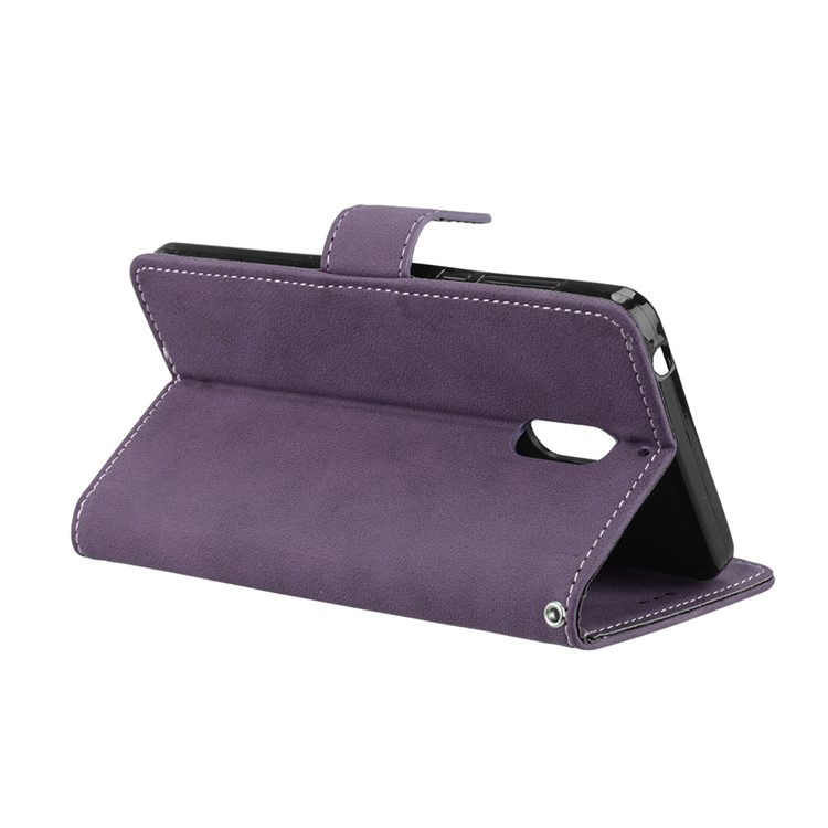 Matte Surface PU Leather 3 Card Slots Wallet Stand Phone Casing Cover for Nokia 6 - Purple-14