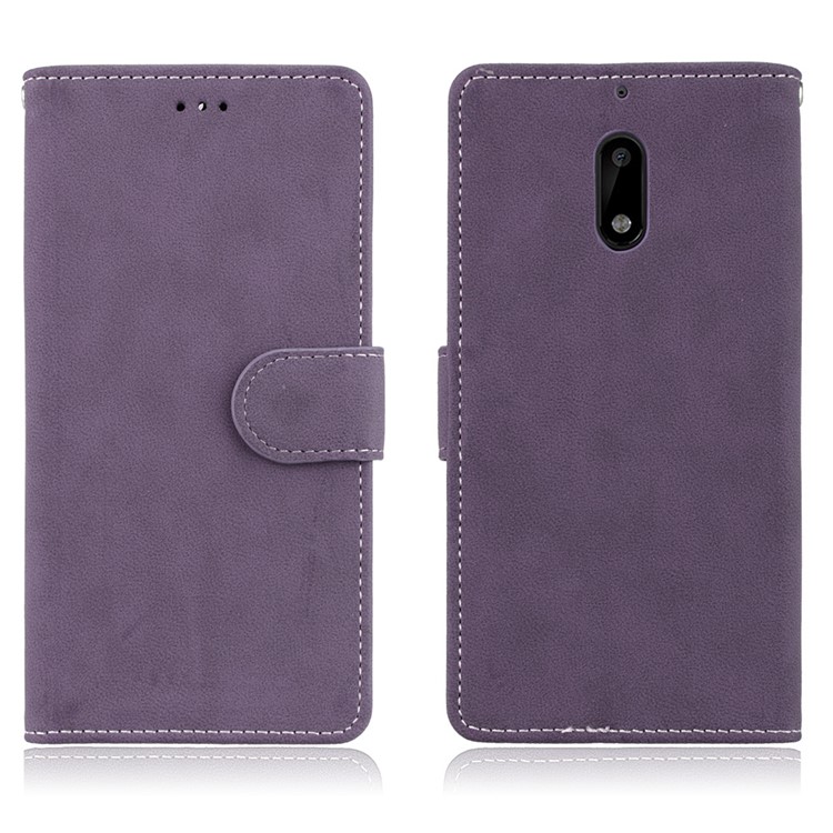 Matte Surface PU Leather 3 Card Slots Wallet Stand Phone Casing Cover for Nokia 6 - Purple-2