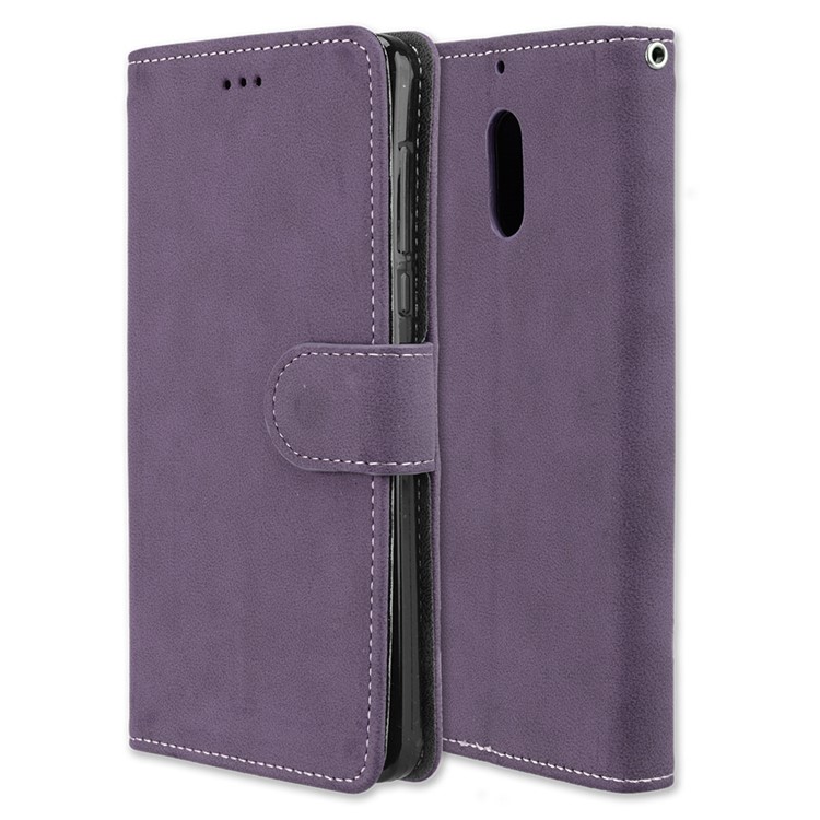 Matte Surface PU Leather 3 Card Slots Wallet Stand Phone Casing Cover for Nokia 6 - Purple-3