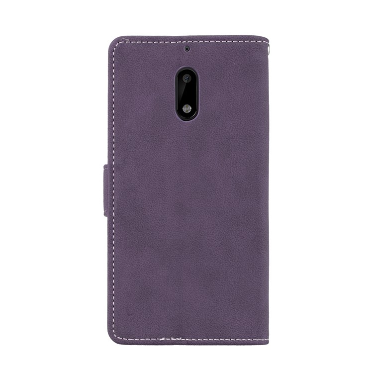 Matte Surface PU Leather 3 Card Slots Wallet Stand Phone Casing Cover for Nokia 6 - Purple-5