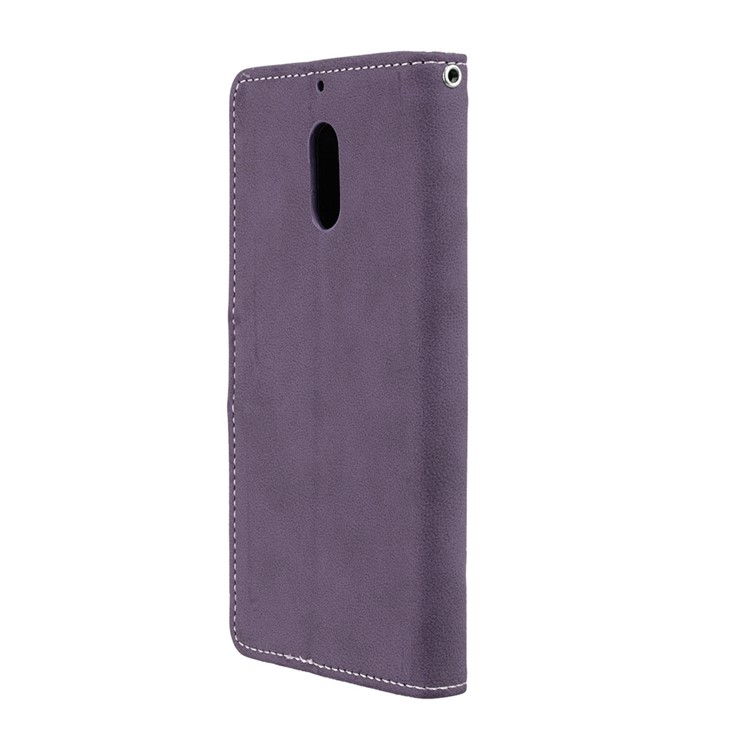 Matte Surface PU Leather 3 Card Slots Wallet Stand Phone Casing Cover for Nokia 6 - Purple-8
