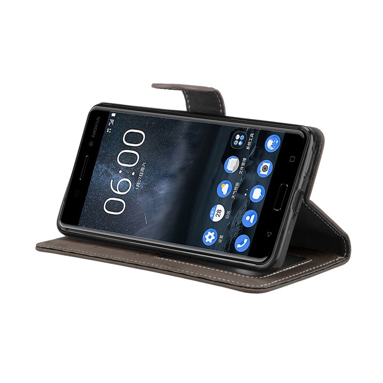 Matte Surface PU Leather 3 Card Slots Wallet Stand Mobile Phone Case for Nokia 6 - Brown-13