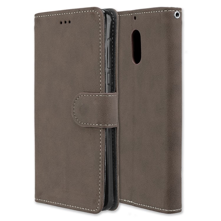 Matte Surface PU Leather 3 Card Slots Wallet Stand Mobile Phone Case for Nokia 6 - Brown-3