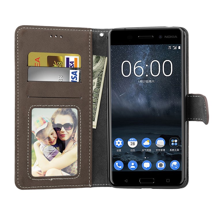 Matte Surface PU Leather 3 Card Slots Wallet Stand Mobile Phone Case for Nokia 6 - Brown-9