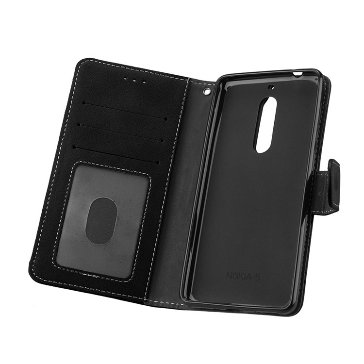 Matte Surface PU Leather 3 Card Slots Wallet Stand Cellphone Case for Nokia 5 - Black-10