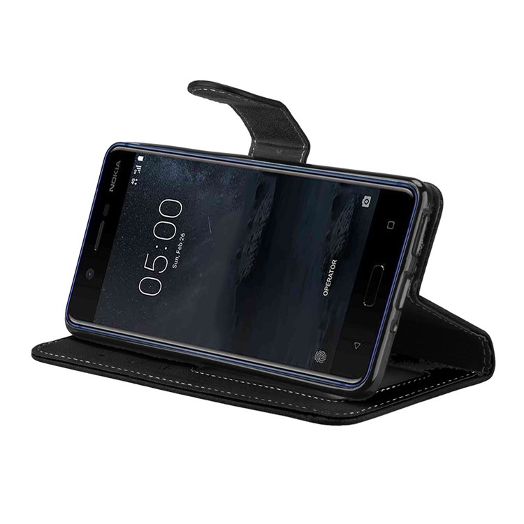 Matte Surface PU Leather 3 Card Slots Wallet Stand Cellphone Case for Nokia 5 - Black-13