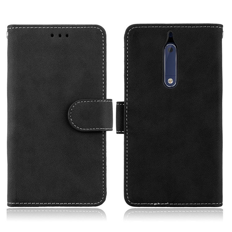 Matte Surface PU Leather 3 Card Slots Wallet Stand Cellphone Case for Nokia 5 - Black-2
