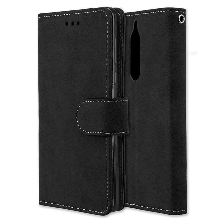Matte Surface PU Leather 3 Card Slots Wallet Stand Cellphone Case for Nokia 5 - Black-3
