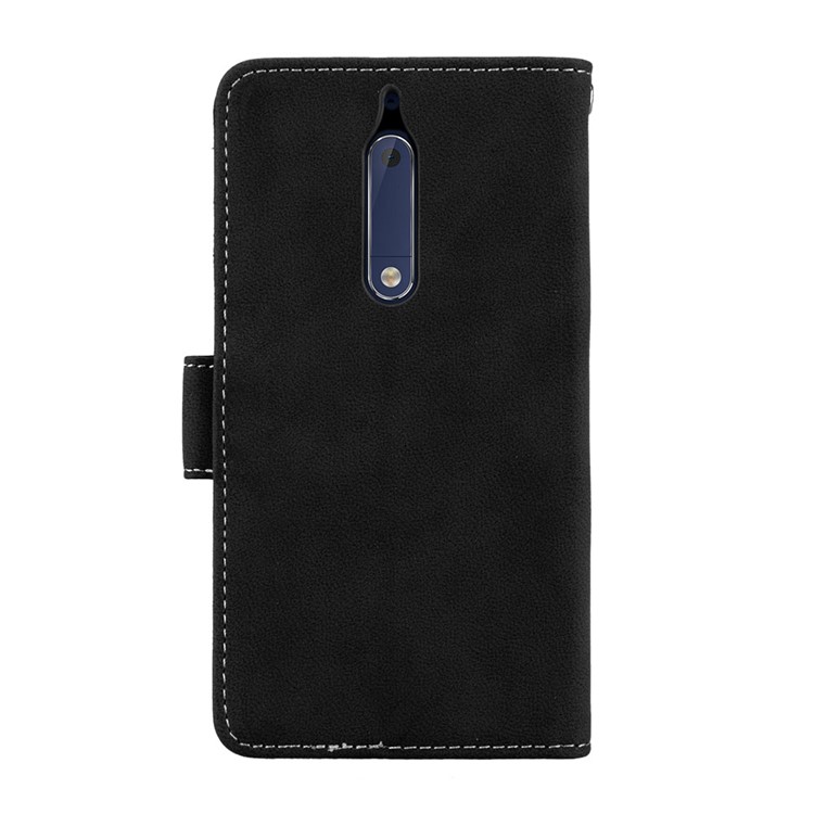 Matte Surface PU Leather 3 Card Slots Wallet Stand Cellphone Case for Nokia 5 - Black-5