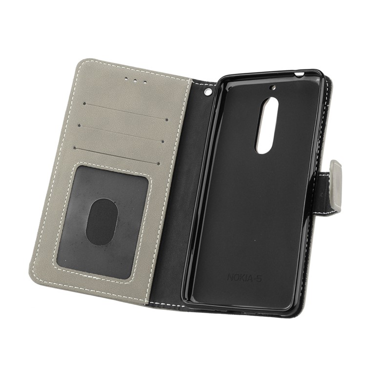 Matte Surface PU Leather 3 Card Slots Wallet Stand Cellphone Cover for Nokia 5 - Grey-10