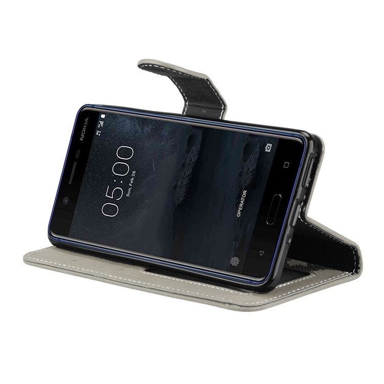 Matte Surface PU Leather 3 Card Slots Wallet Stand Cellphone Cover for Nokia 5 - Grey-13