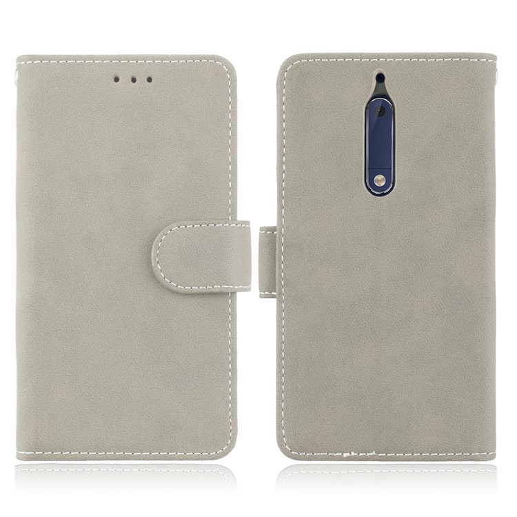 Matte Surface PU Leather 3 Card Slots Wallet Stand Cellphone Cover for Nokia 5 - Grey-2