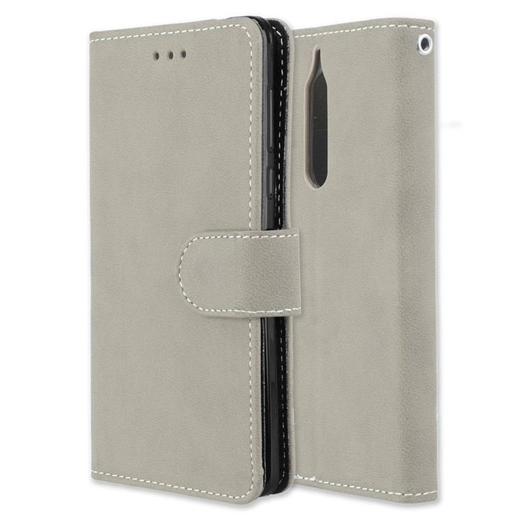 Matte Surface PU Leather 3 Card Slots Wallet Stand Cellphone Cover for Nokia 5 - Grey-3