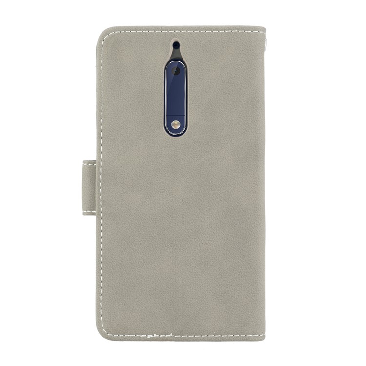 Matte Surface PU Leather 3 Card Slots Wallet Stand Cellphone Cover for Nokia 5 - Grey-5