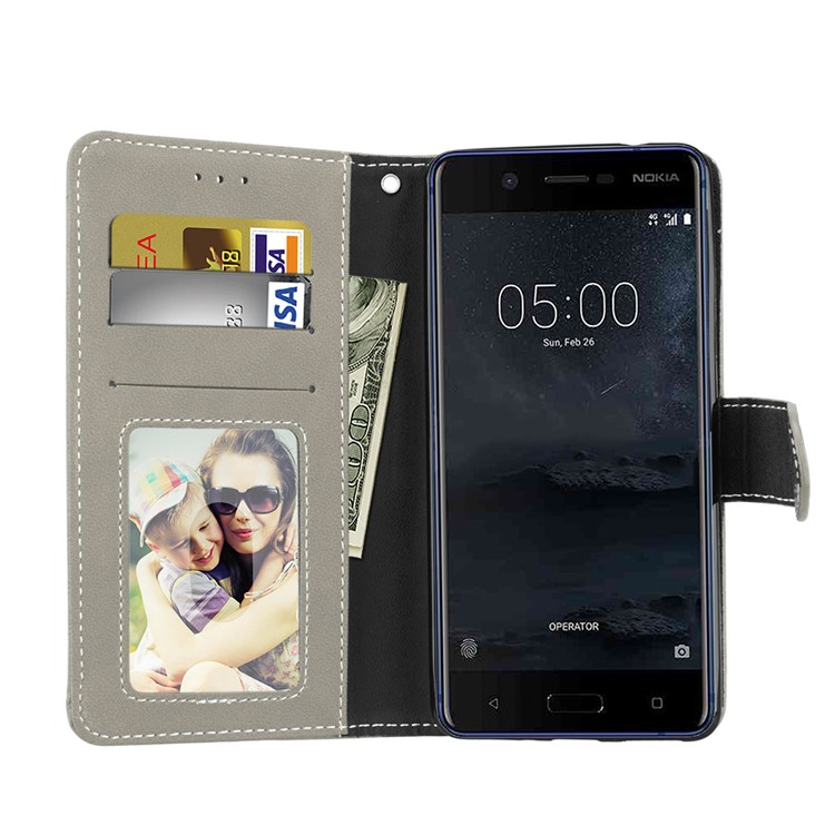 Matte Surface PU Leather 3 Card Slots Wallet Stand Cellphone Cover for Nokia 5 - Grey-9