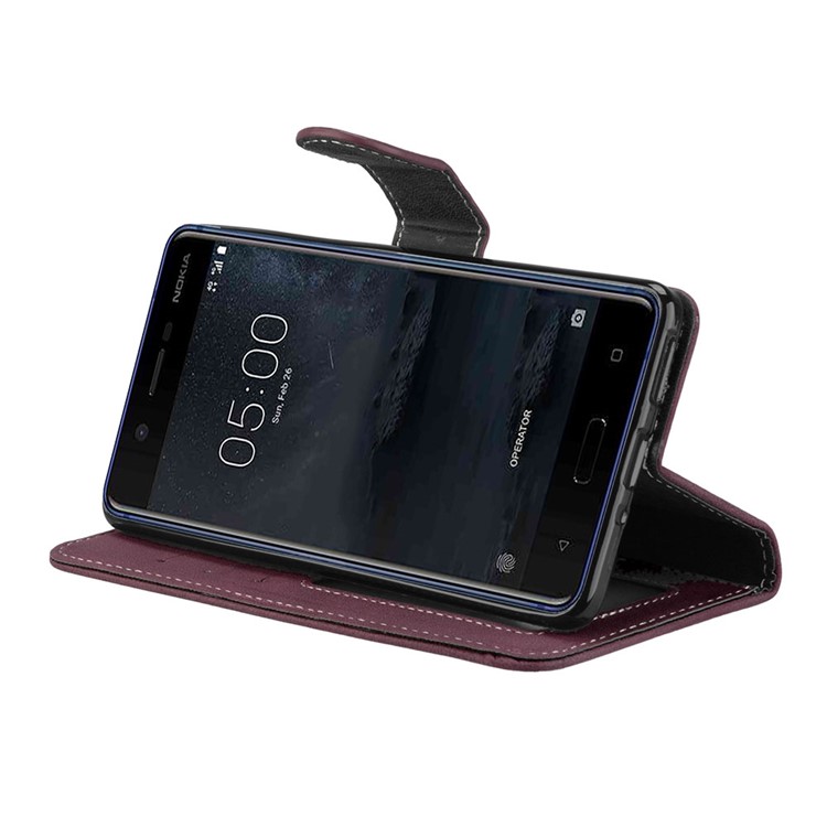 Matte Surface PU Leather 3 Card Slots Wallet Stand Cellphone Casing for Nokia 5 - Wine Red-13