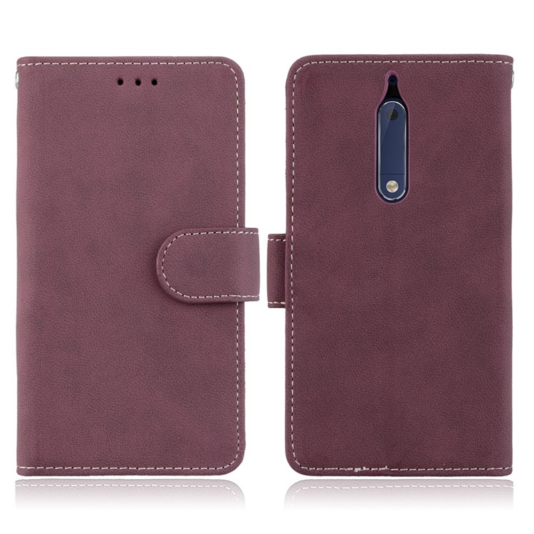 Matte Surface PU Leather 3 Card Slots Wallet Stand Cellphone Casing for Nokia 5 - Wine Red-2