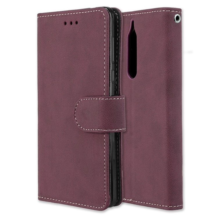 Matte Surface PU Leather 3 Card Slots Wallet Stand Cellphone Casing for Nokia 5 - Wine Red-3