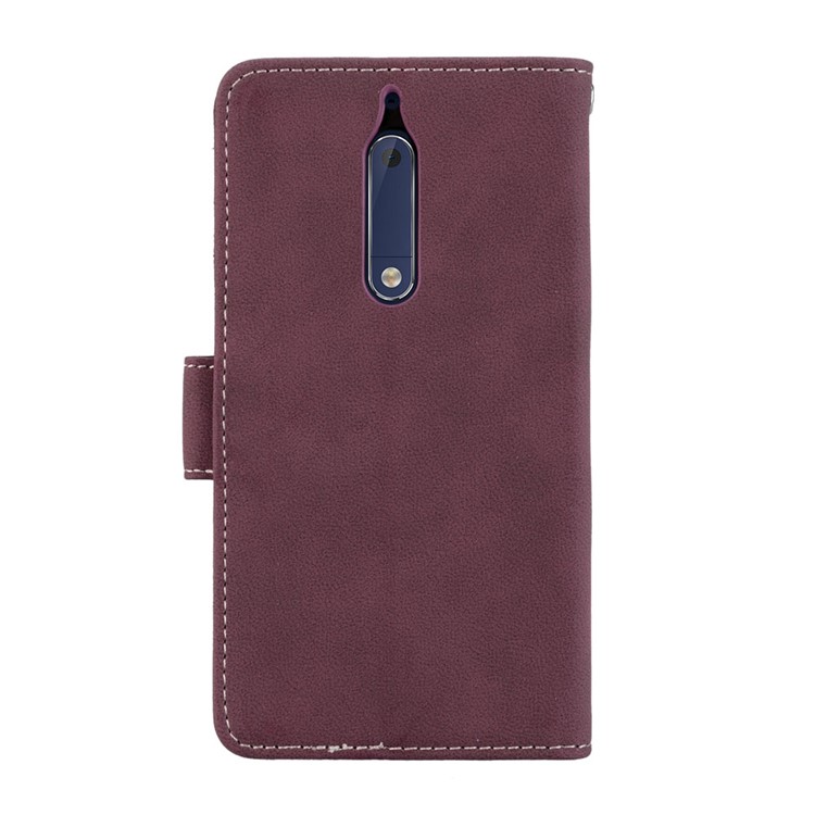 Matte Surface PU Leather 3 Card Slots Wallet Stand Cellphone Casing for Nokia 5 - Wine Red-5