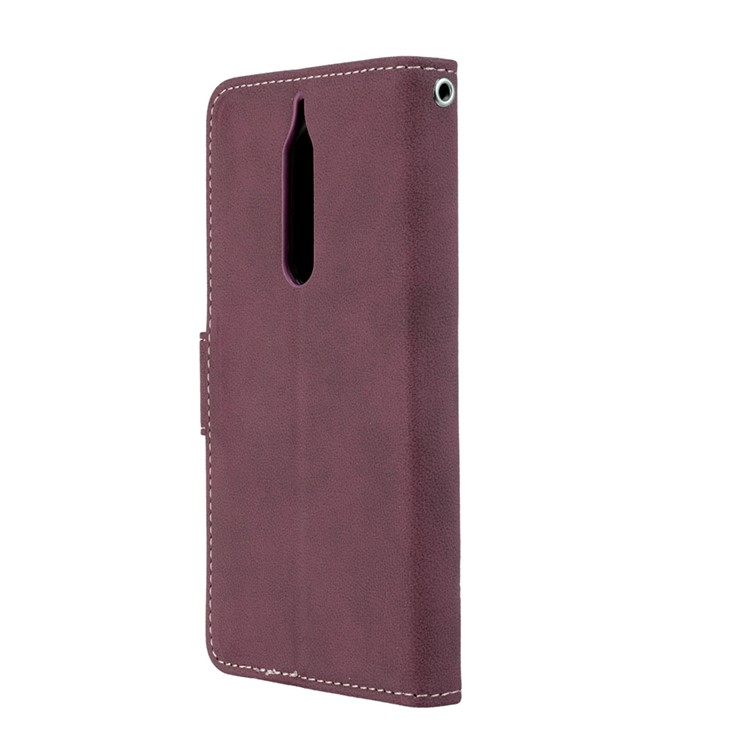 Matte Surface PU Leather 3 Card Slots Wallet Stand Cellphone Casing for Nokia 5 - Wine Red-8