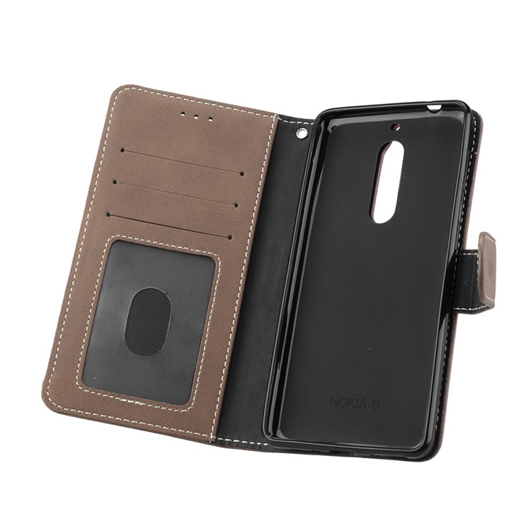 Matte Surface PU Leather 3 Card Slots Wallet Stand Cellphone Shell for Nokia 5 - Khaki-10