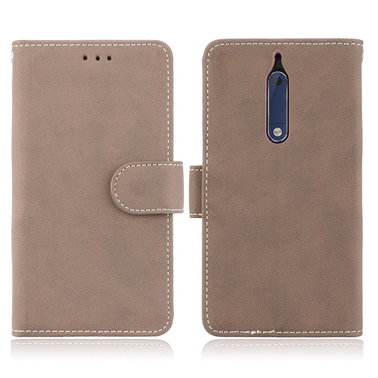 Matte Surface PU Leather 3 Card Slots Wallet Stand Cellphone Shell for Nokia 5 - Khaki-2