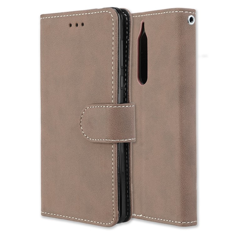 Matte Surface PU Leather 3 Card Slots Wallet Stand Cellphone Shell for Nokia 5 - Khaki-3