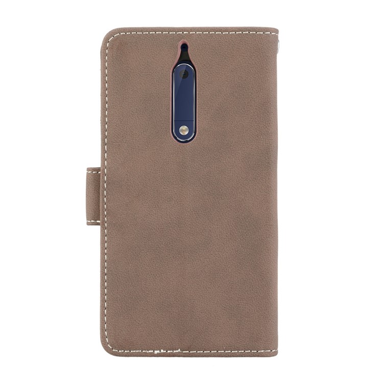 Matte Surface PU Leather 3 Card Slots Wallet Stand Cellphone Shell for Nokia 5 - Khaki-5